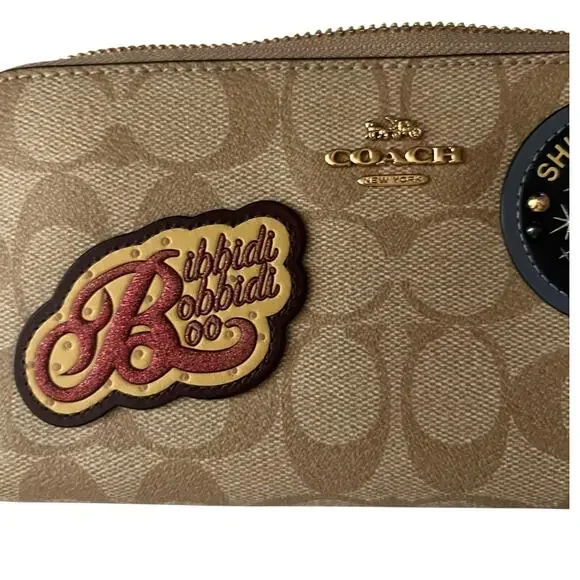 Disney X Coach Accordion Zip Wallet In Signature Canvas With Patches Cinderella